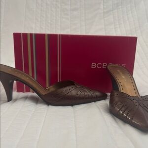 BCBGirls Brown Leather Heels with Woven Design